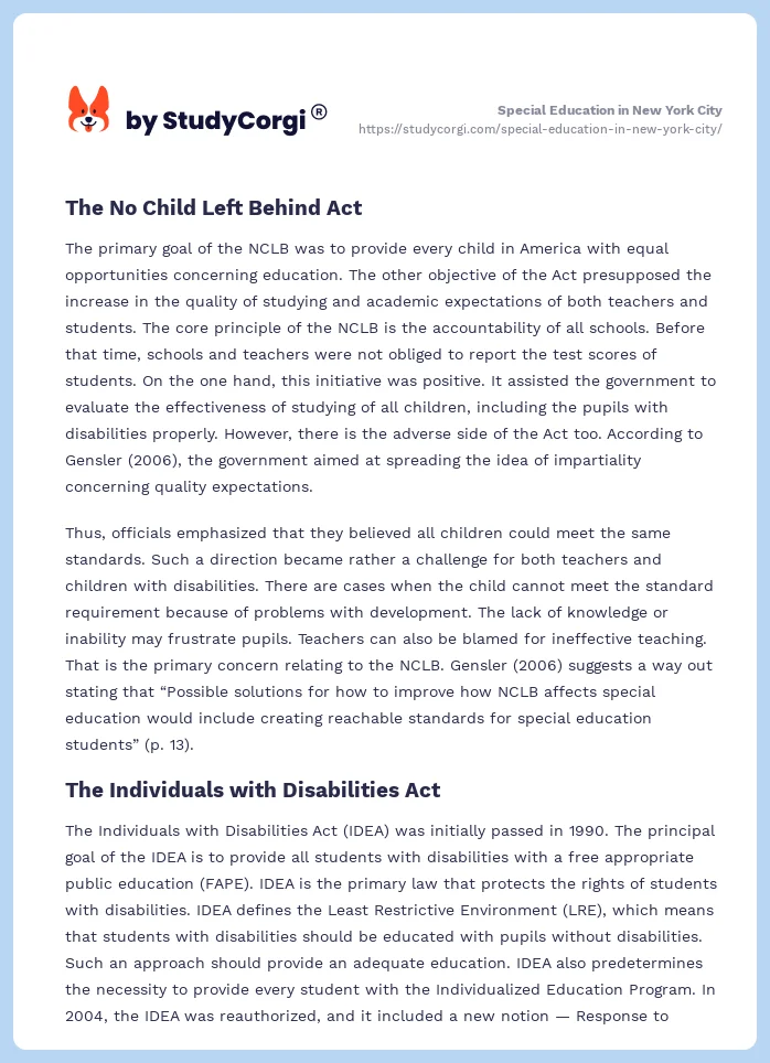 Special Education in New York City. Page 2