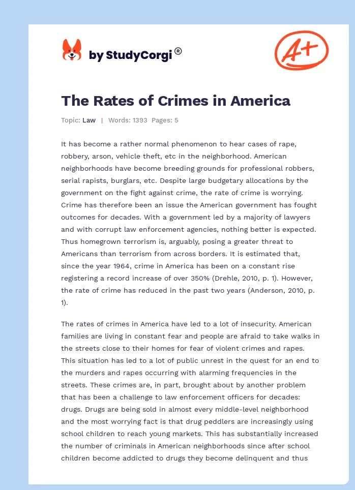 The Rates of Crimes in America. Page 1
