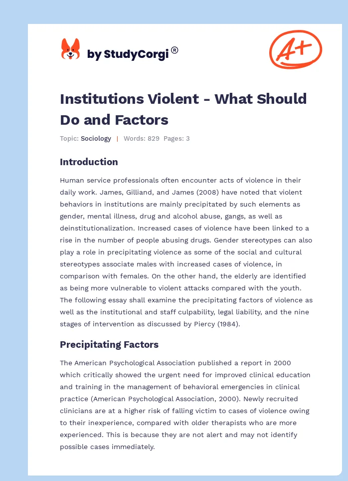 Institutions Violent - What Should Do and Factors. Page 1