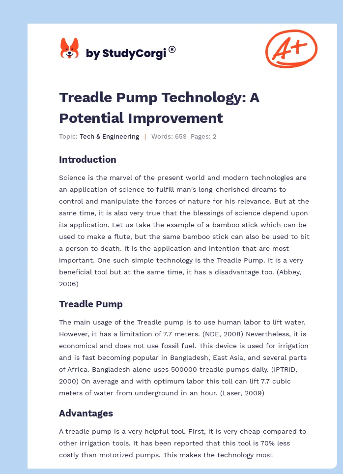 Treadle Pump Technology: A Potential Improvement. Page 1