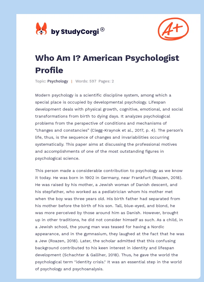 Who Am I? American Psychologist Profile. Page 1