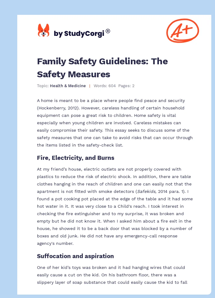 Family Safety Guidelines: The Safety Measures. Page 1