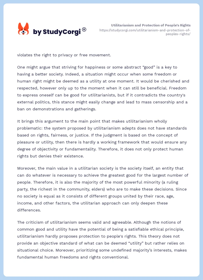 Utilitarianism and Protection of People’s Rights. Page 2