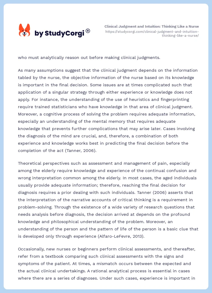 Clinical Judgment and Intuition: Thinking Like a Nurse. Page 2