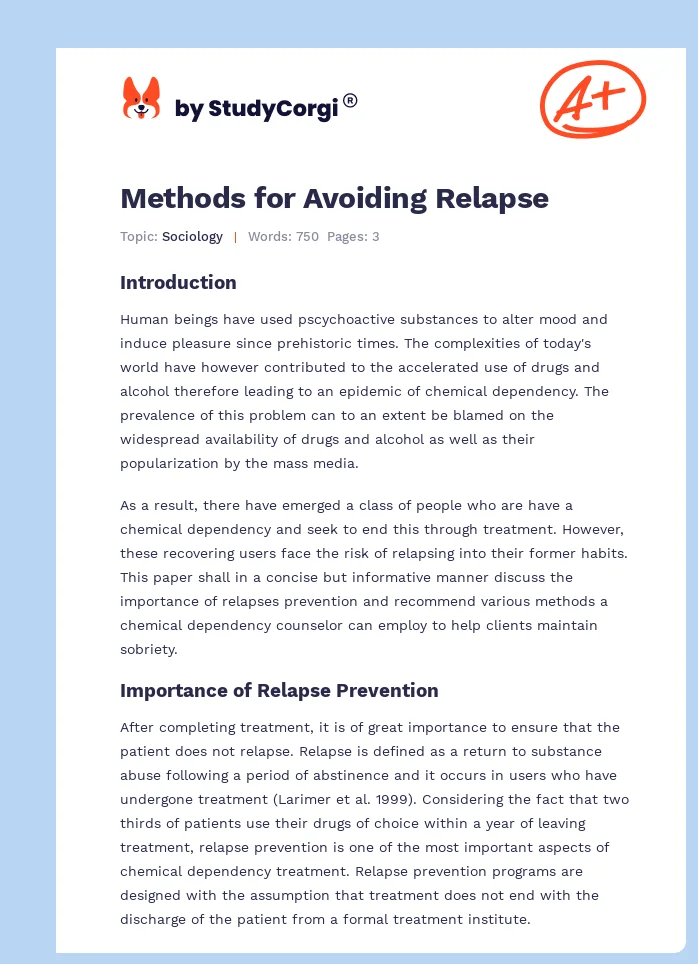 Methods for Avoiding Relapse. Page 1