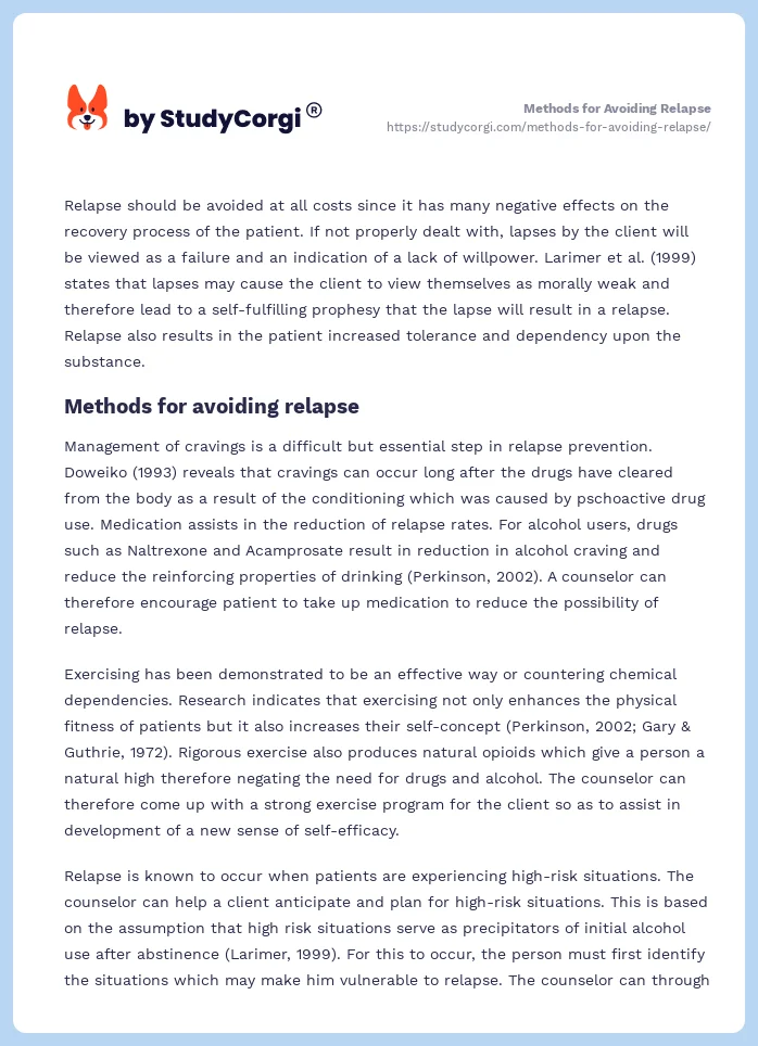 Methods for Avoiding Relapse. Page 2