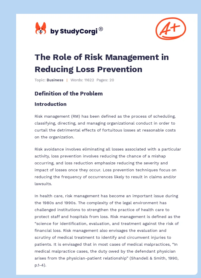 The Role of Risk Management in Reducing Loss Prevention. Page 1