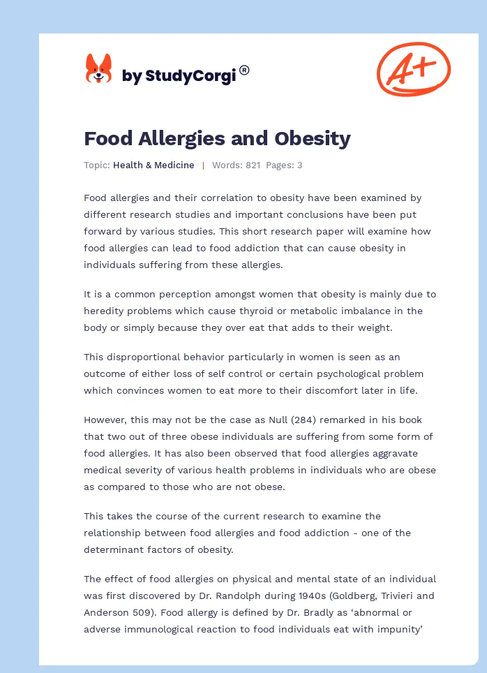 Food Allergies and Obesity. Page 1