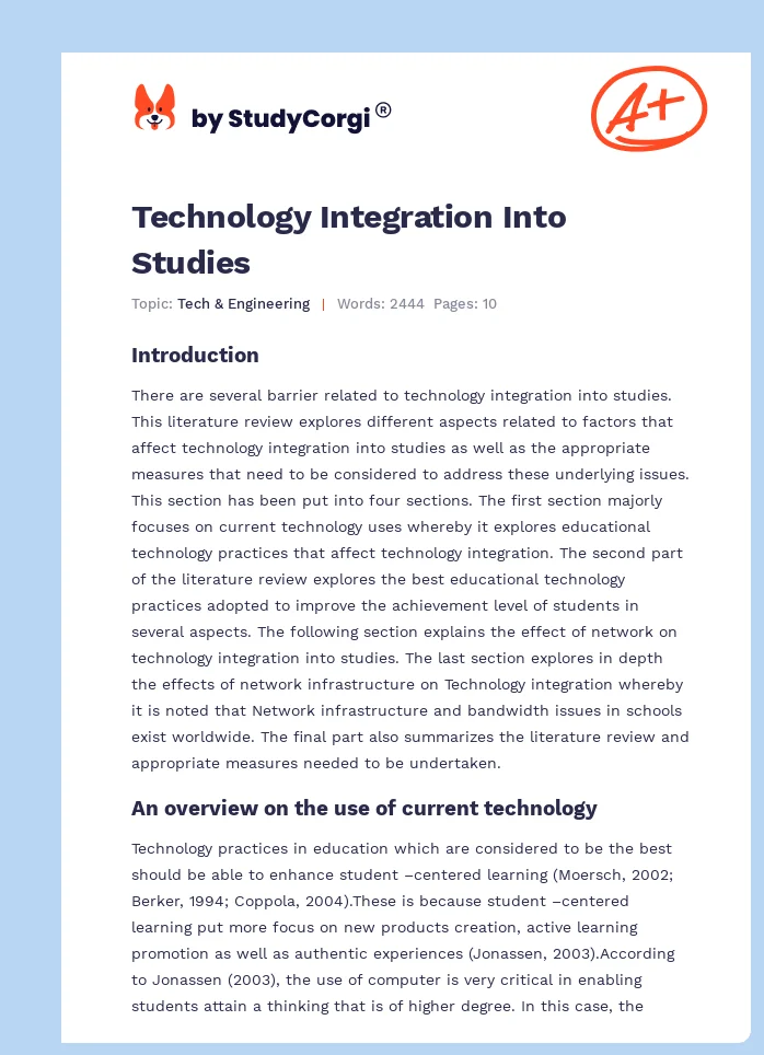 Technology Integration Into Studies. Page 1