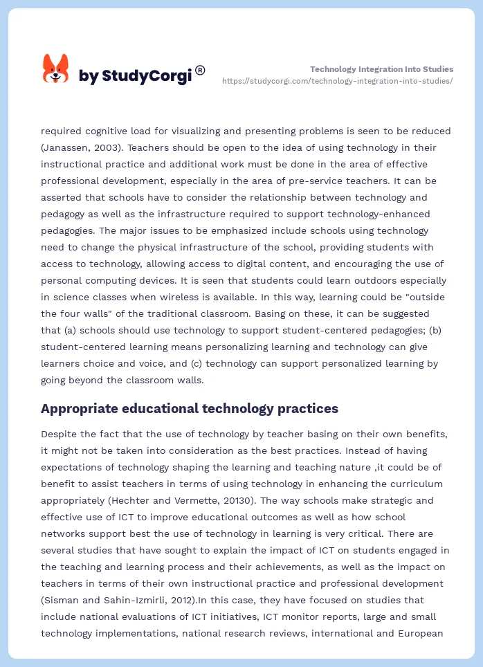 Technology Integration Into Studies. Page 2
