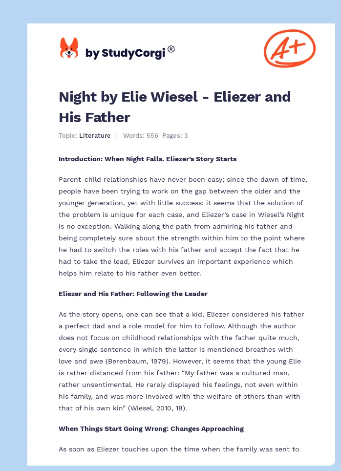 Night by Elie Wiesel - Eliezer and His Father. Page 1