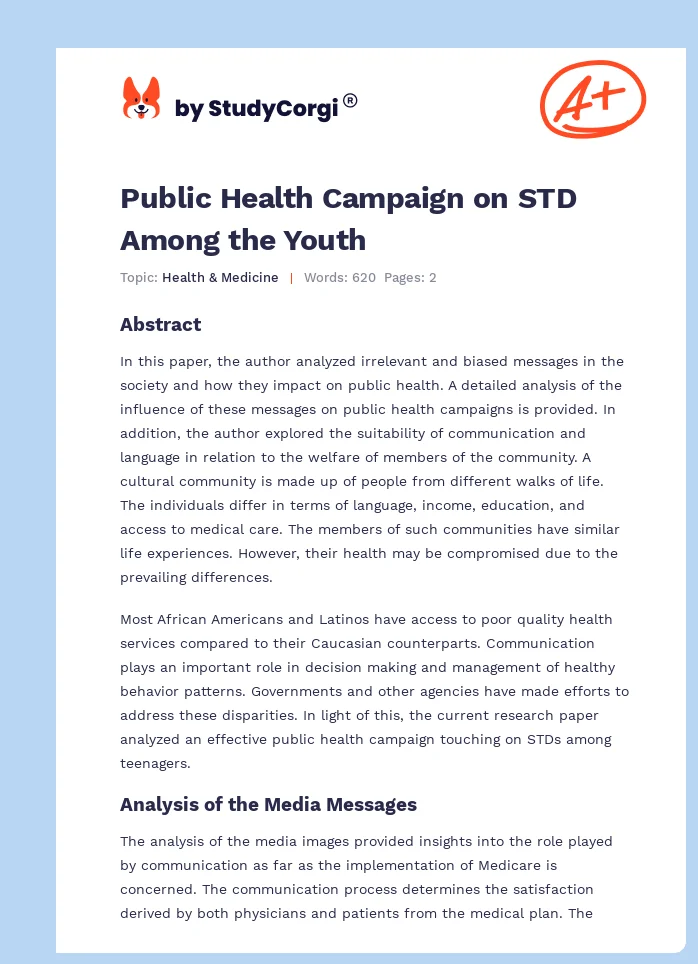 Public Health Campaign on STD Among the Youth. Page 1