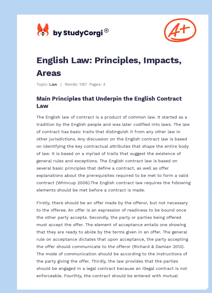 English Law: Principles, Impacts, Areas. Page 1