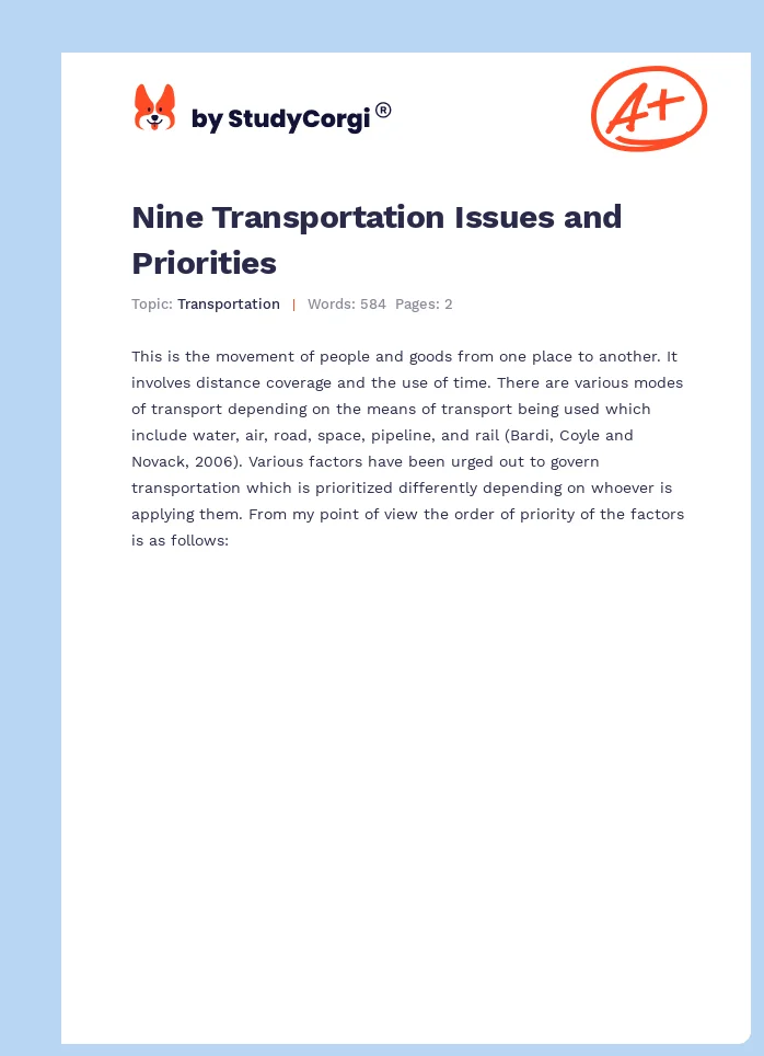 Nine Transportation Issues and Priorities. Page 1