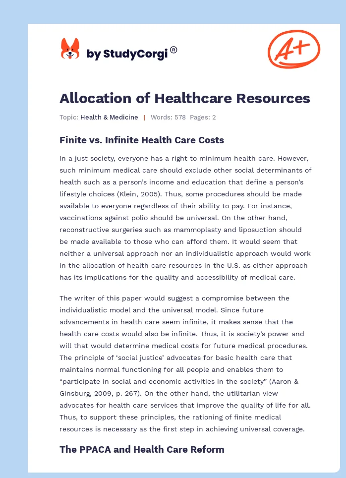 Allocation of Healthcare Resources. Page 1