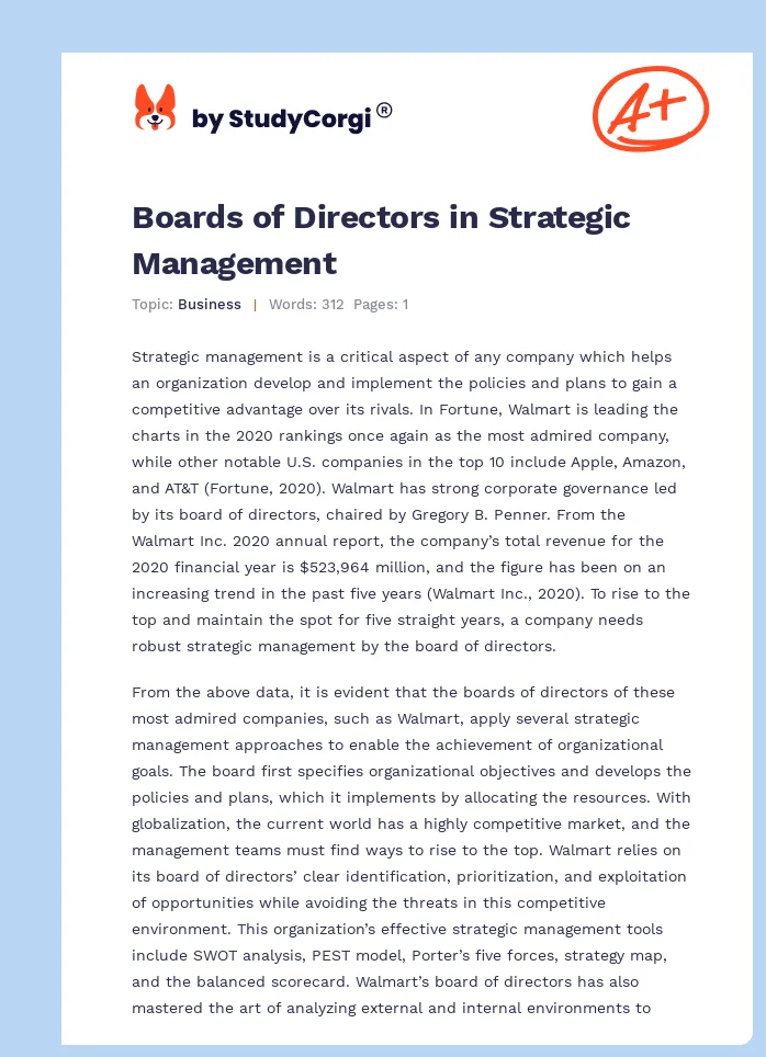 Boards of Directors in Strategic Management. Page 1
