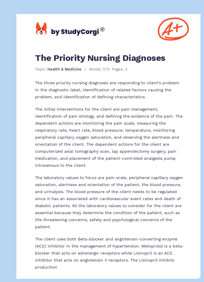 The Priority Nursing Diagnoses. Page 1