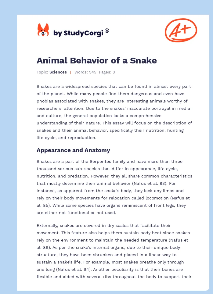 Animal Behavior of a Snake. Page 1