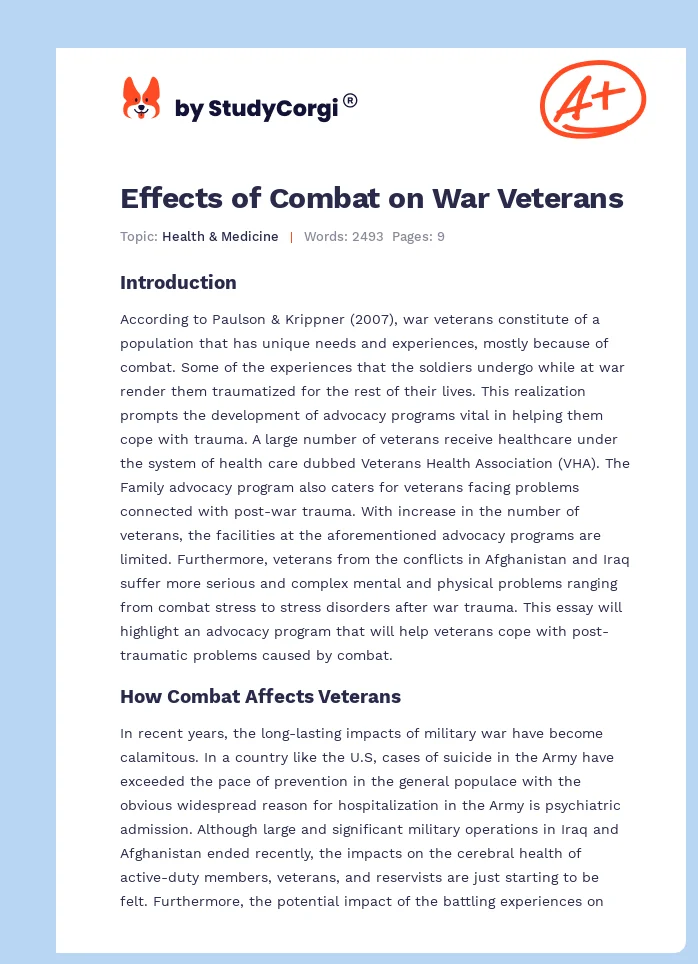 Effects of Combat on War Veterans. Page 1