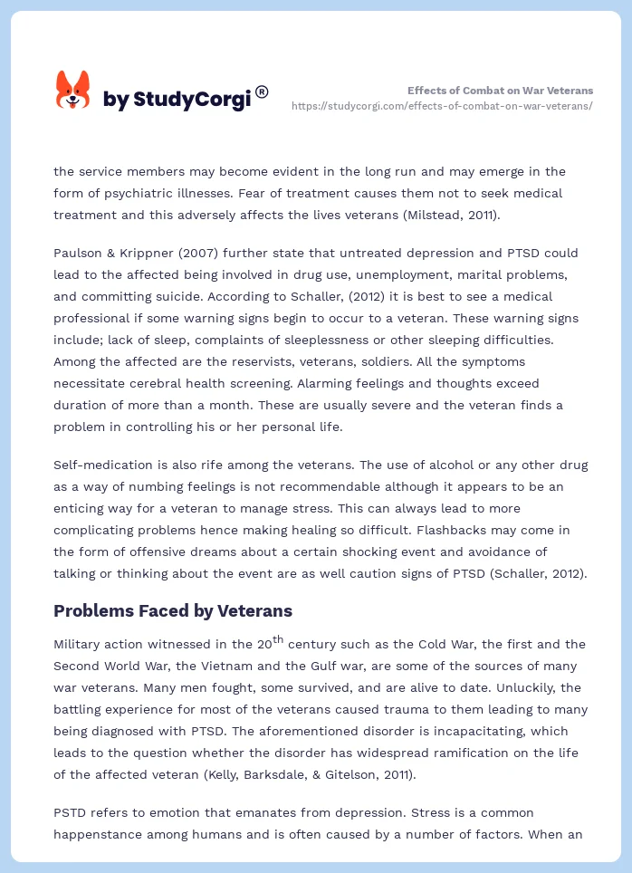 Effects of Combat on War Veterans. Page 2