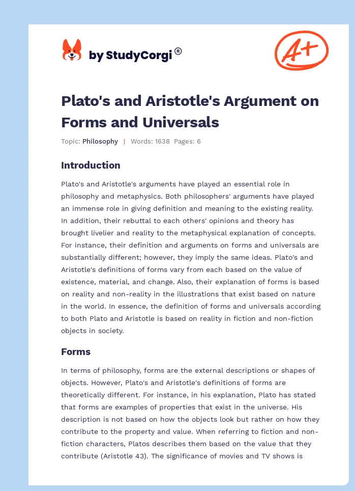 Plato's and Aristotle's Argument on Forms and Universals. Page 1