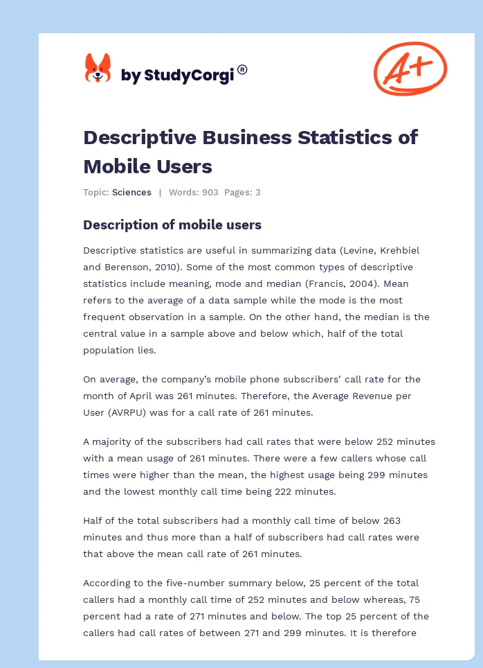 Descriptive Business Statistics of Mobile Users. Page 1