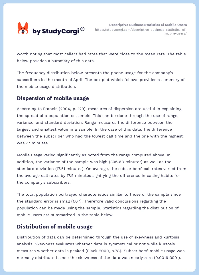 Descriptive Business Statistics of Mobile Users. Page 2