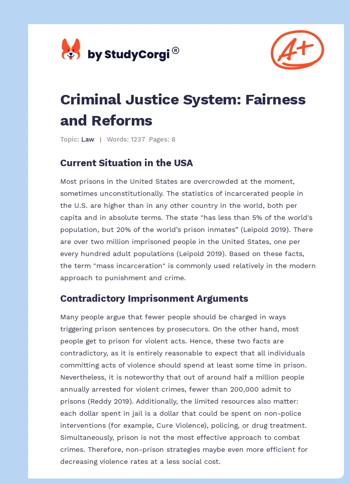 Criminal Justice System: Fairness and Reforms. Page 1