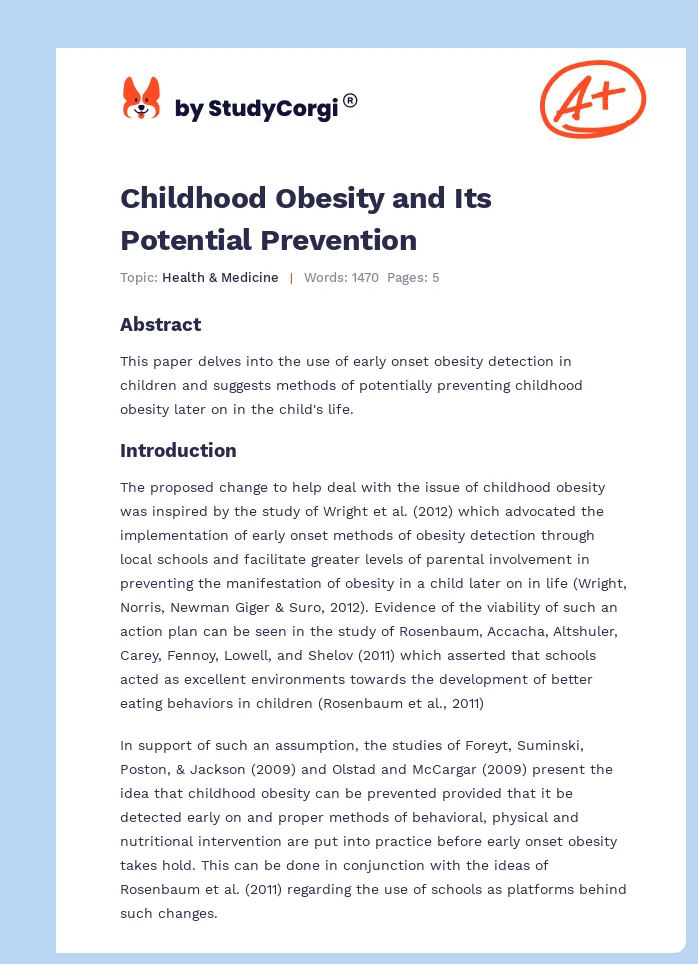 Childhood Obesity and Its Potential Prevention. Page 1