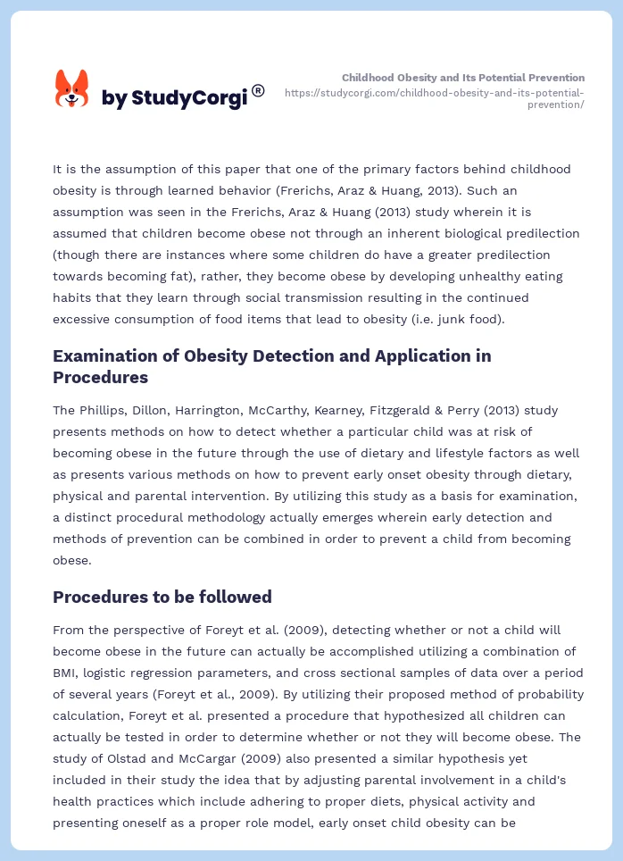 Childhood Obesity and Its Potential Prevention. Page 2