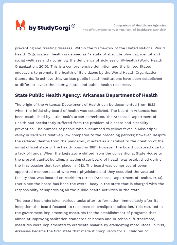 Comparison of Healthcare Agencies. Page 2
