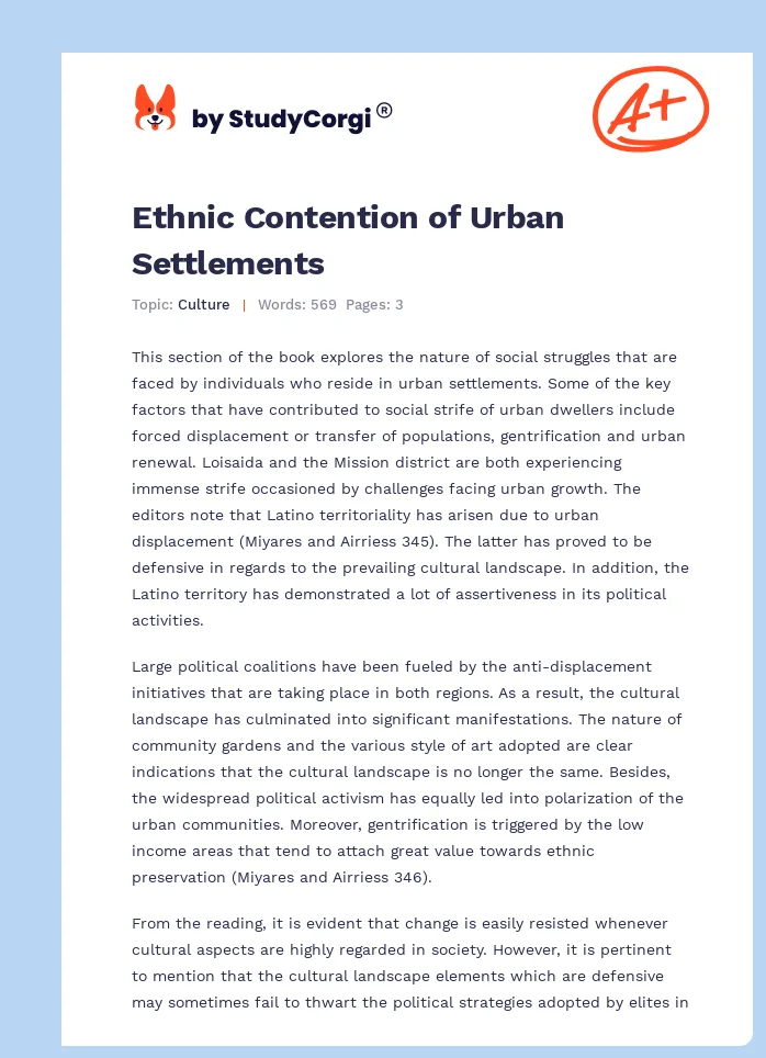 Ethnic Contention of Urban Settlements. Page 1