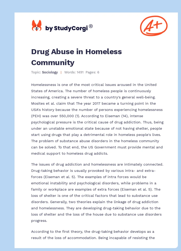 Drug Abuse in Homeless Community. Page 1
