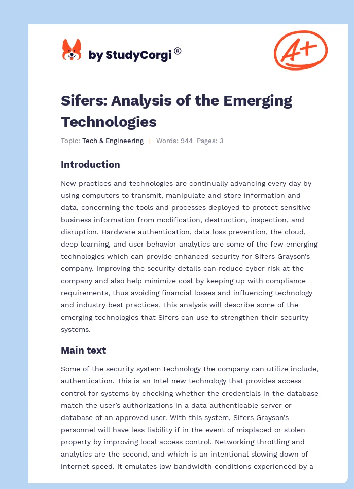 Sifers: Analysis of the Emerging Technologies. Page 1