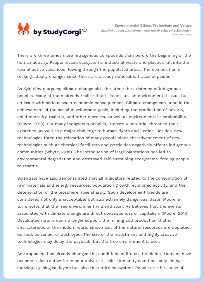 Environmental Ethics. Technology and Values. Page 2