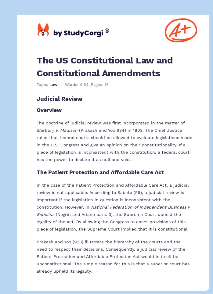 The US Constitutional Law and Constitutional Amendments. Page 1