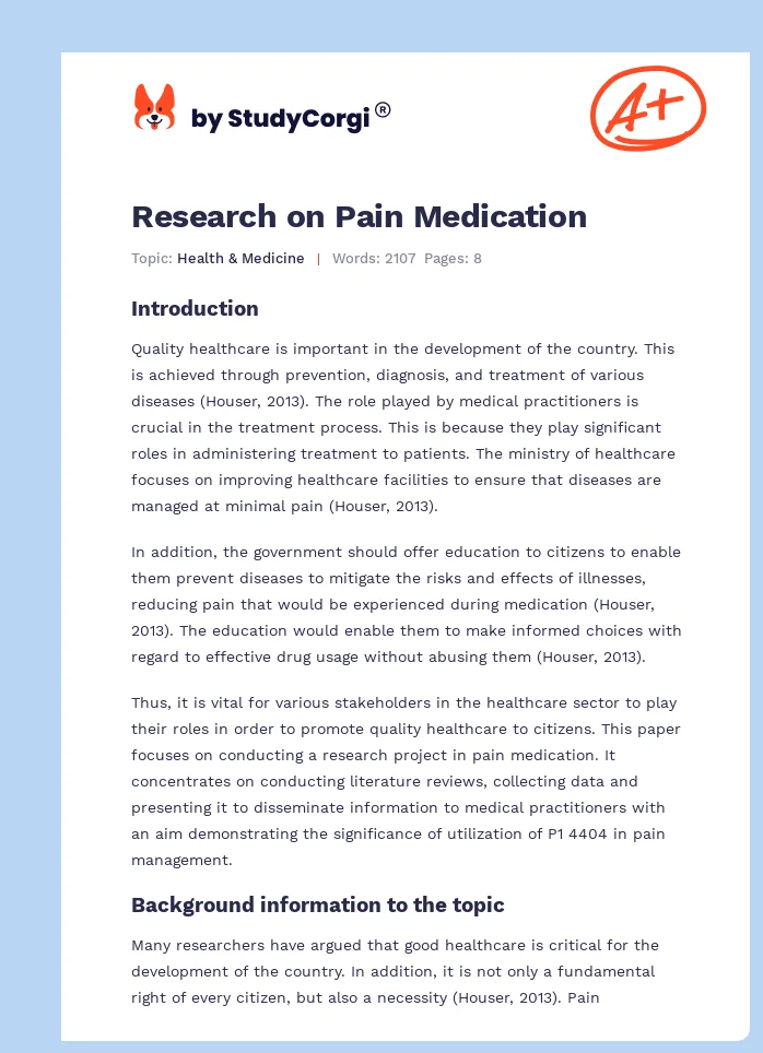 Research on Pain Medication. Page 1