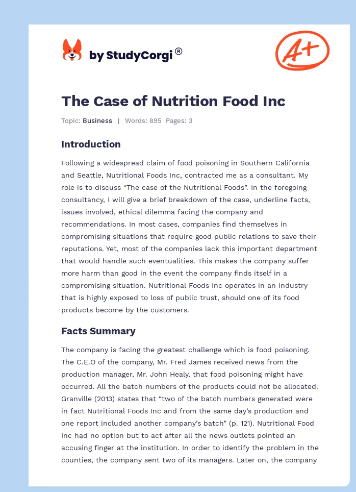 The Case of Nutrition Food Inc. Page 1