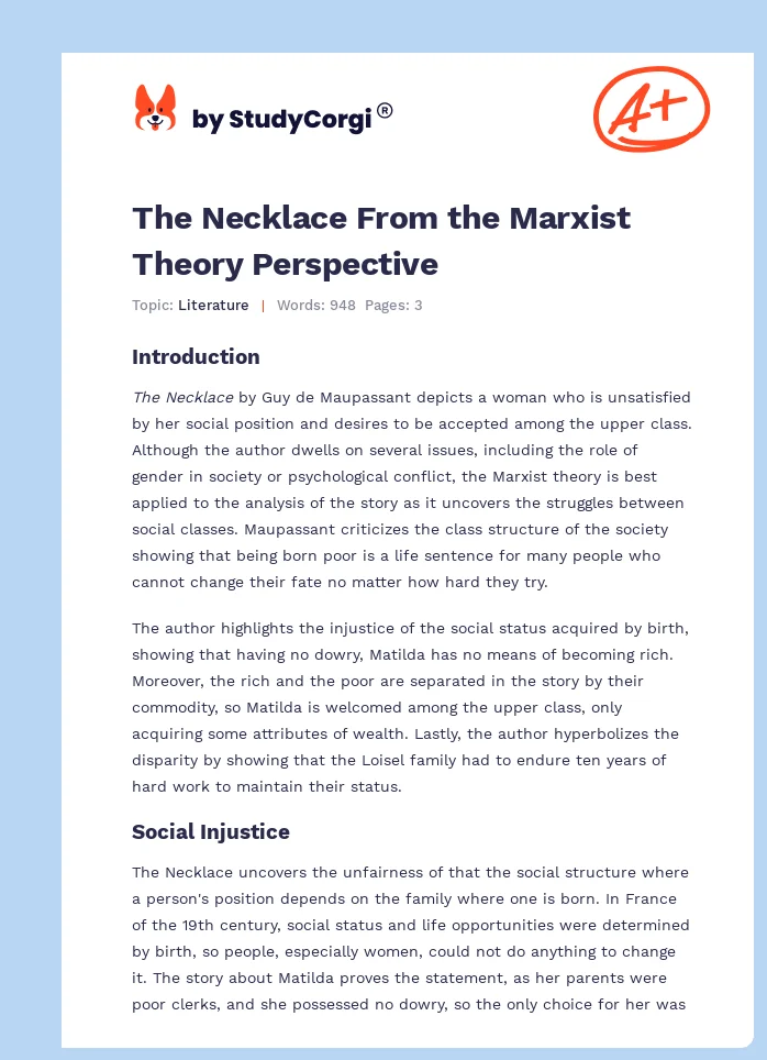The Necklace From the Marxist Theory Perspective. Page 1