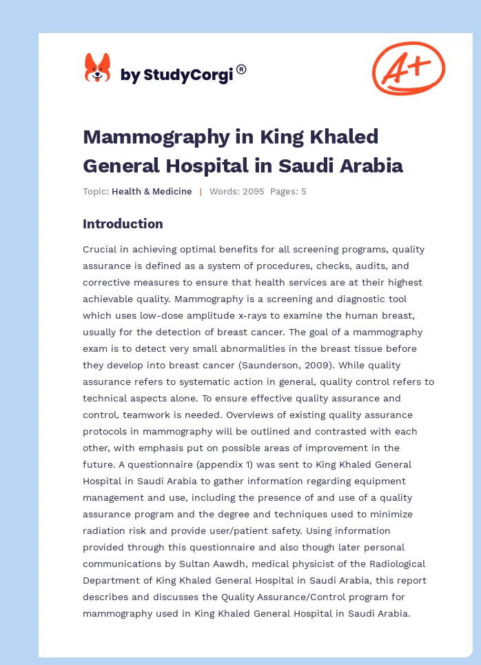 Mammography in King Khaled General Hospital in Saudi Arabia. Page 1