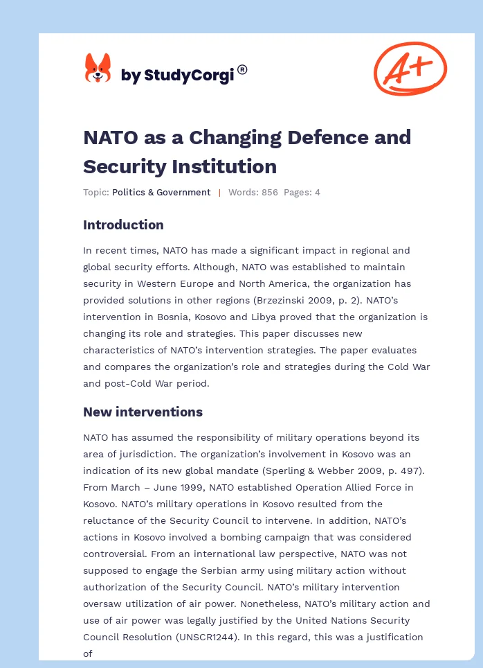 NATO as a Changing Defence and Security Institution. Page 1