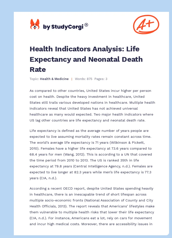 Health Indicators Analysis: Life Expectancy and Neonatal Death Rate. Page 1