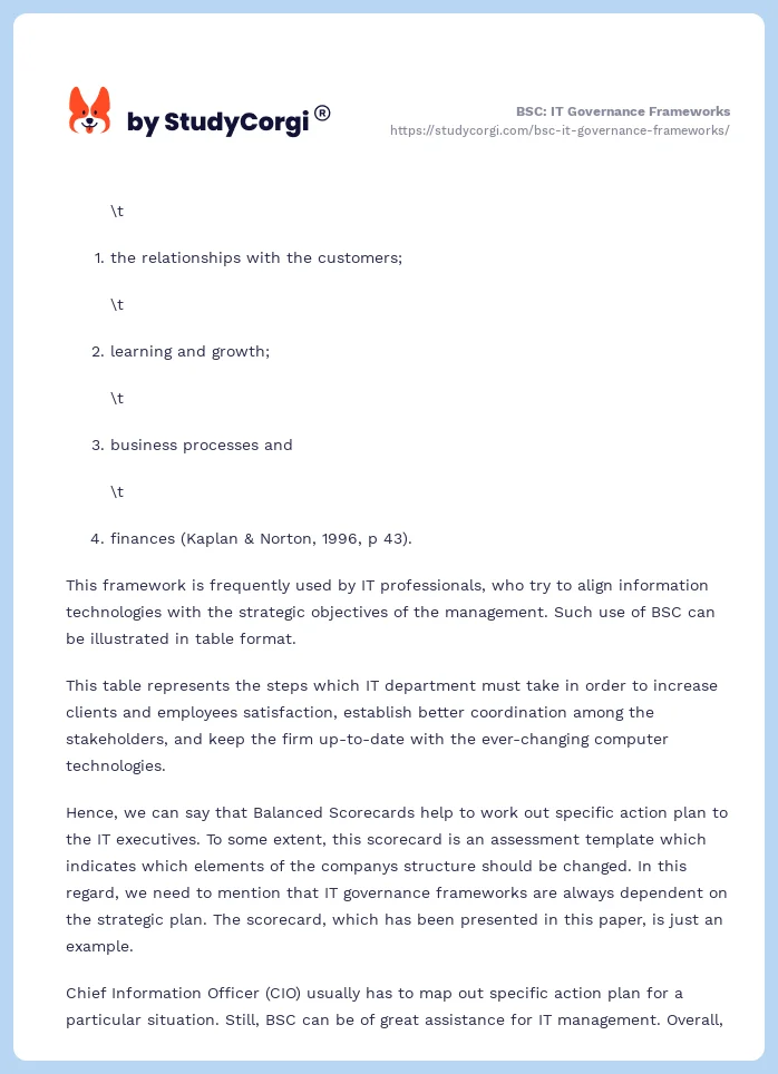 BSC: IT Governance Frameworks. Page 2