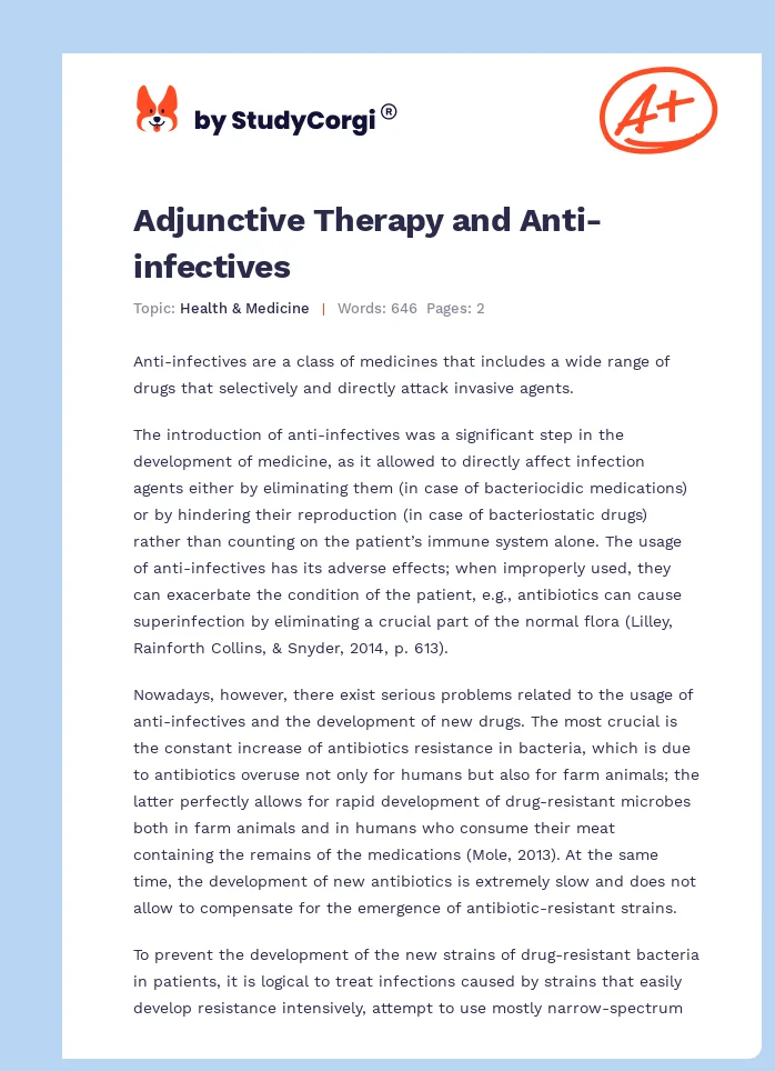 Adjunctive Therapy and Anti-infectives. Page 1