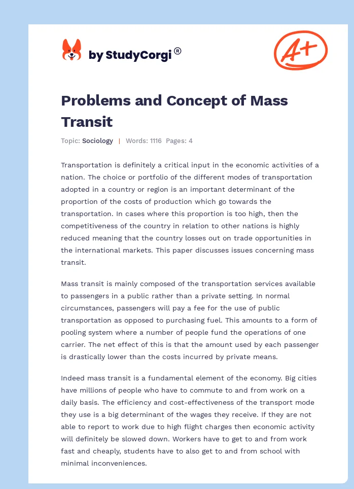 Problems and Concept of Mass Transit. Page 1