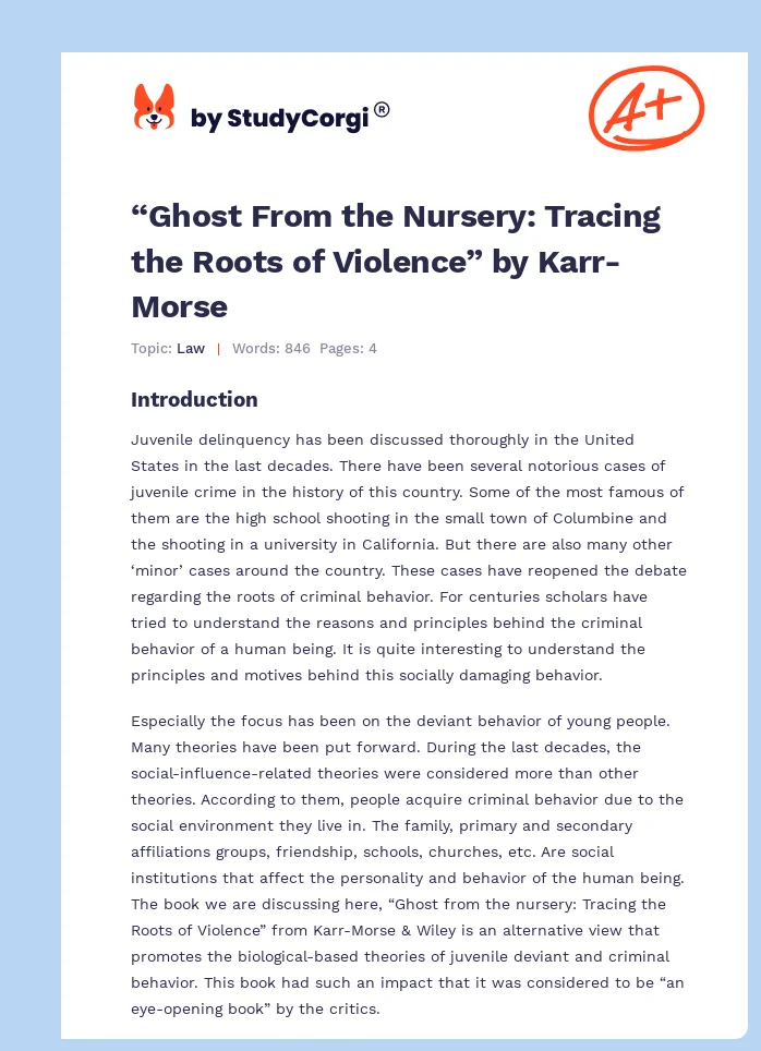 “Ghost From the Nursery: Tracing the Roots of Violence” by Karr-Morse. Page 1