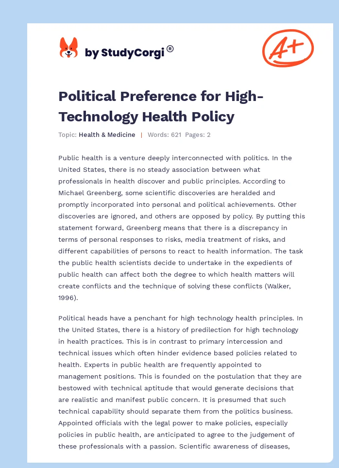 Political Preference for High-Technology Health Policy. Page 1