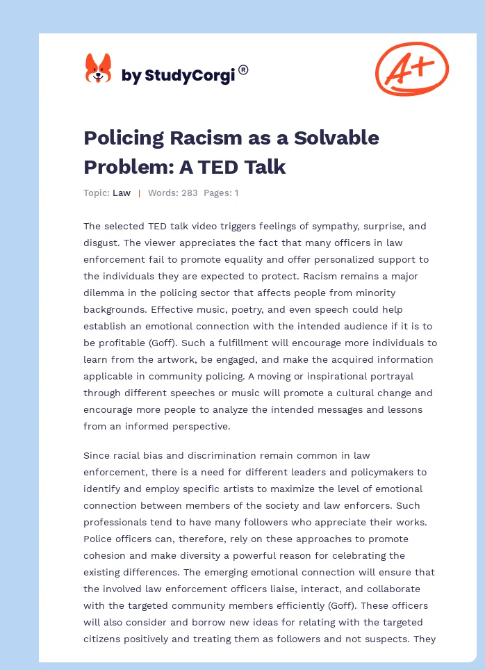 Policing Racism as a Solvable Problem: A TED Talk. Page 1