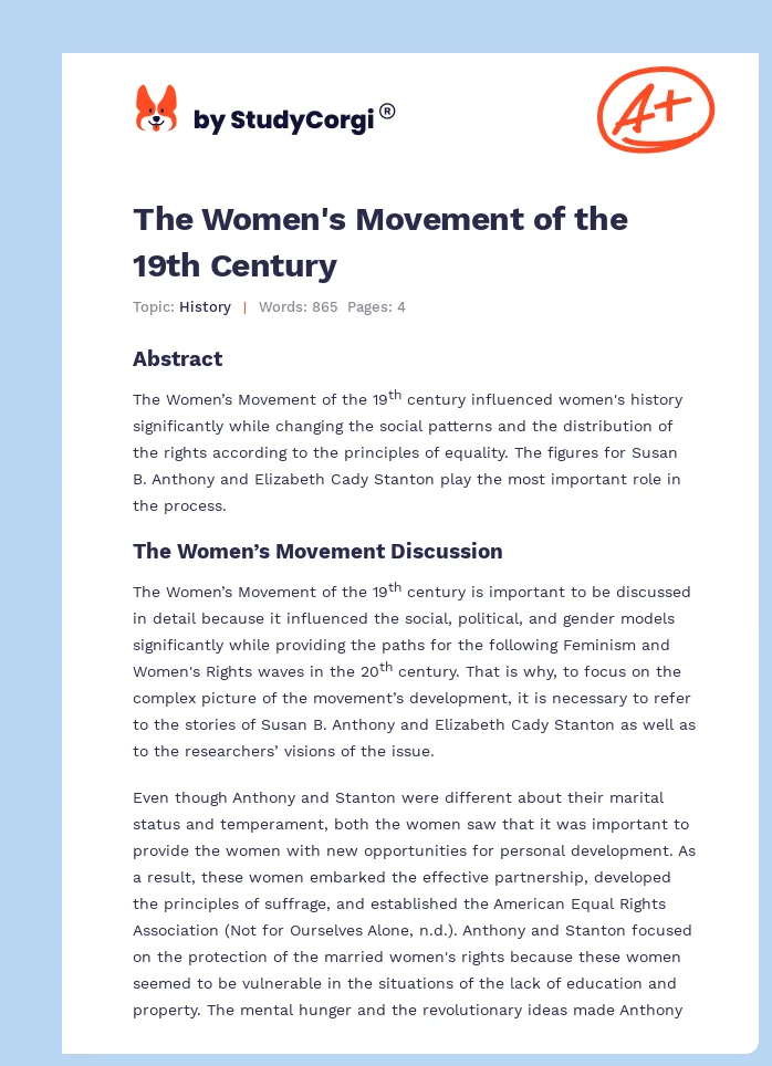 The Women's Movement of the 19th Century. Page 1