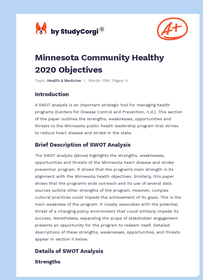 Minnesota Community Healthy 2020 Objectives. Page 1